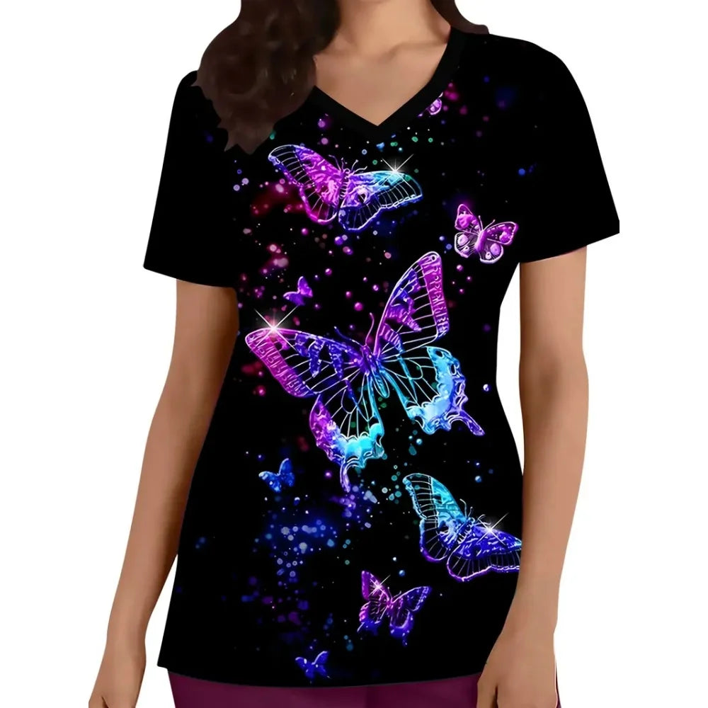 Animal Print V-neck Microstretch Scrub Top