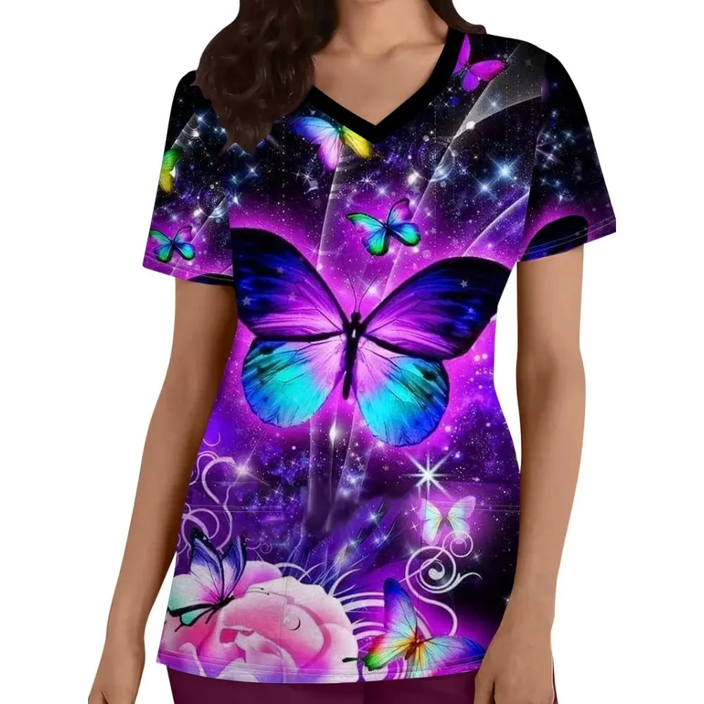 Animal Print V-neck Microstretch Scrub Top