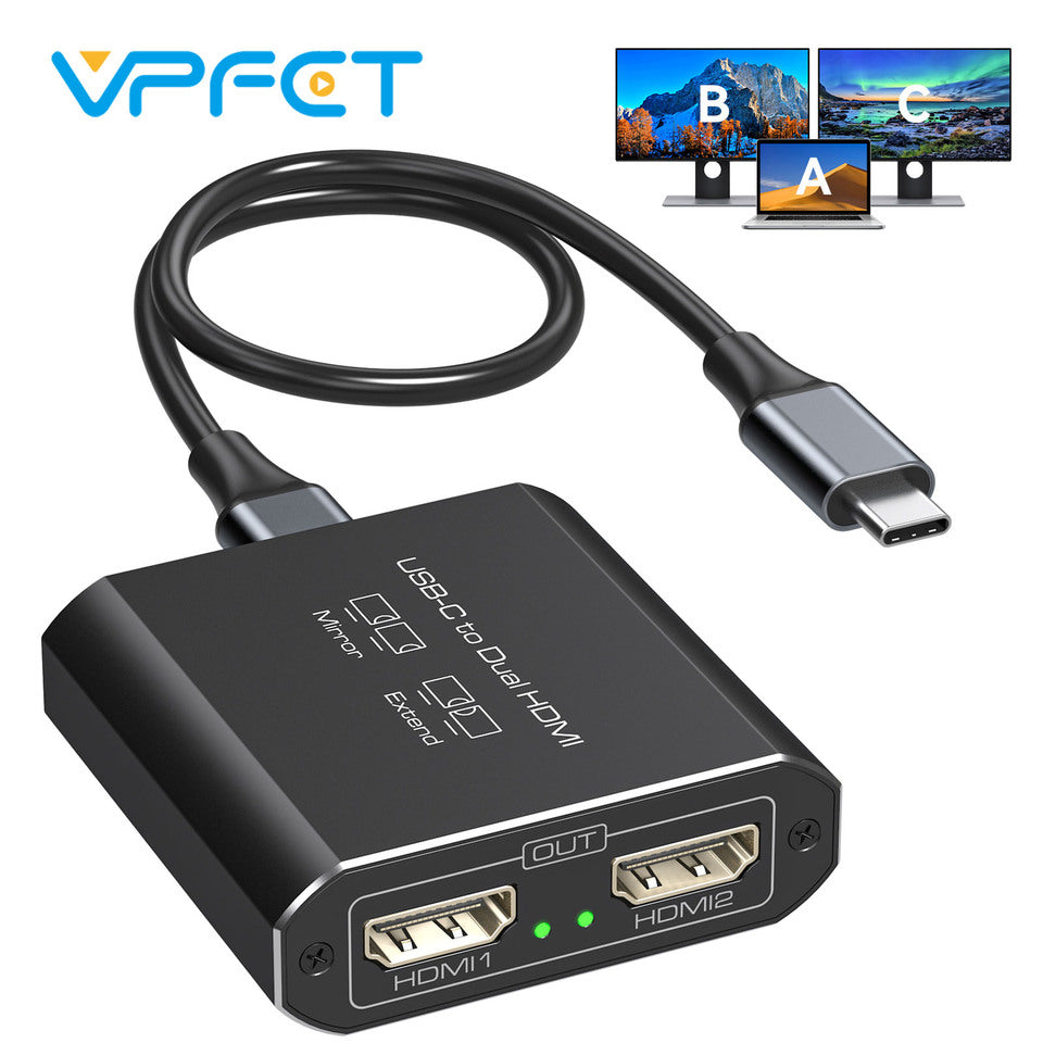 USB C to HDMI Splitter 4K@60Hz 1 IN 2 OUT Thunderbolt to Dual HDMI Adapter Supports Extended Mode Mirror Mode for Windows Linux