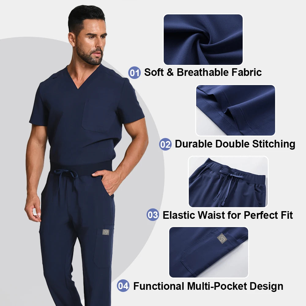 Wrinkle-resistant Men's Scrubs Medical Uniform - Antibacterial