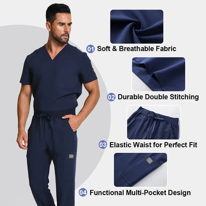 Wrinkle-resistant Men's Scrubs Medical Uniform - Antibacterial