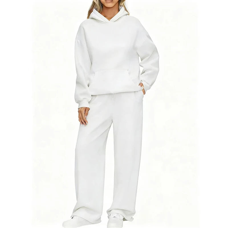 Autumn Winter Women's Hoodie+Wide leg pants set