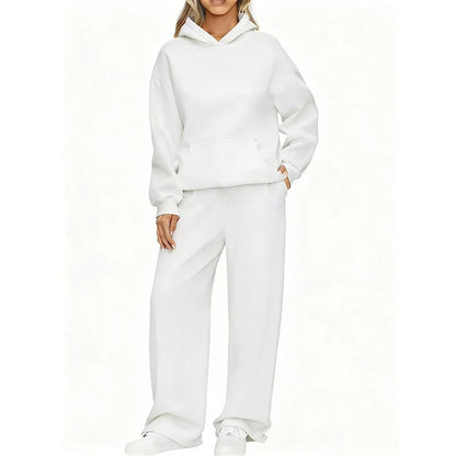 Autumn Winter Women's Hoodie+Wide leg pants set