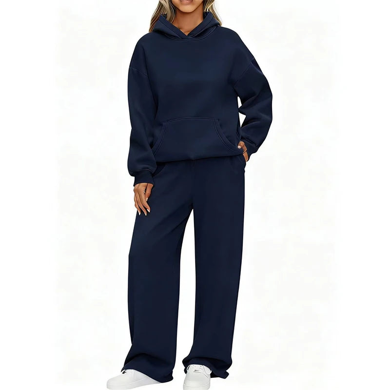 Autumn Winter Women's Hoodie+Wide leg pants set