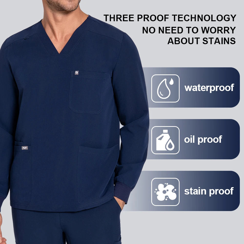 KUNGFU SCRUBS Waterproof Antibacterial Men's' Long-Sleeved Scrubs