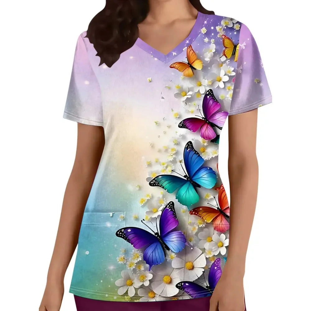 Animal Print V-neck Microstretch Scrub Top