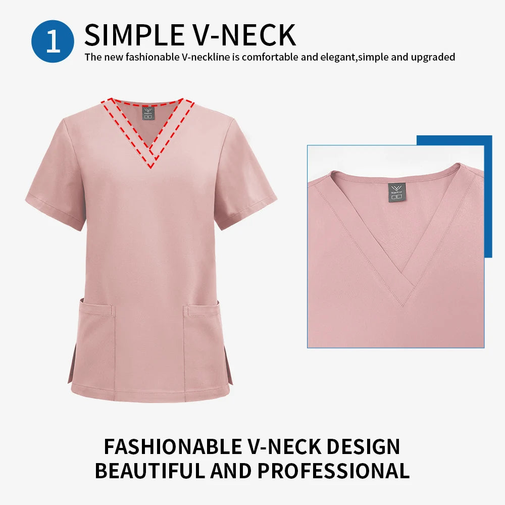 Dentistry Surgical Uniform Pet Grooming Nurse T-shirt Women Dental Hospital Nurse Workwear Medical Scrub Tops Vet Medical Blouse