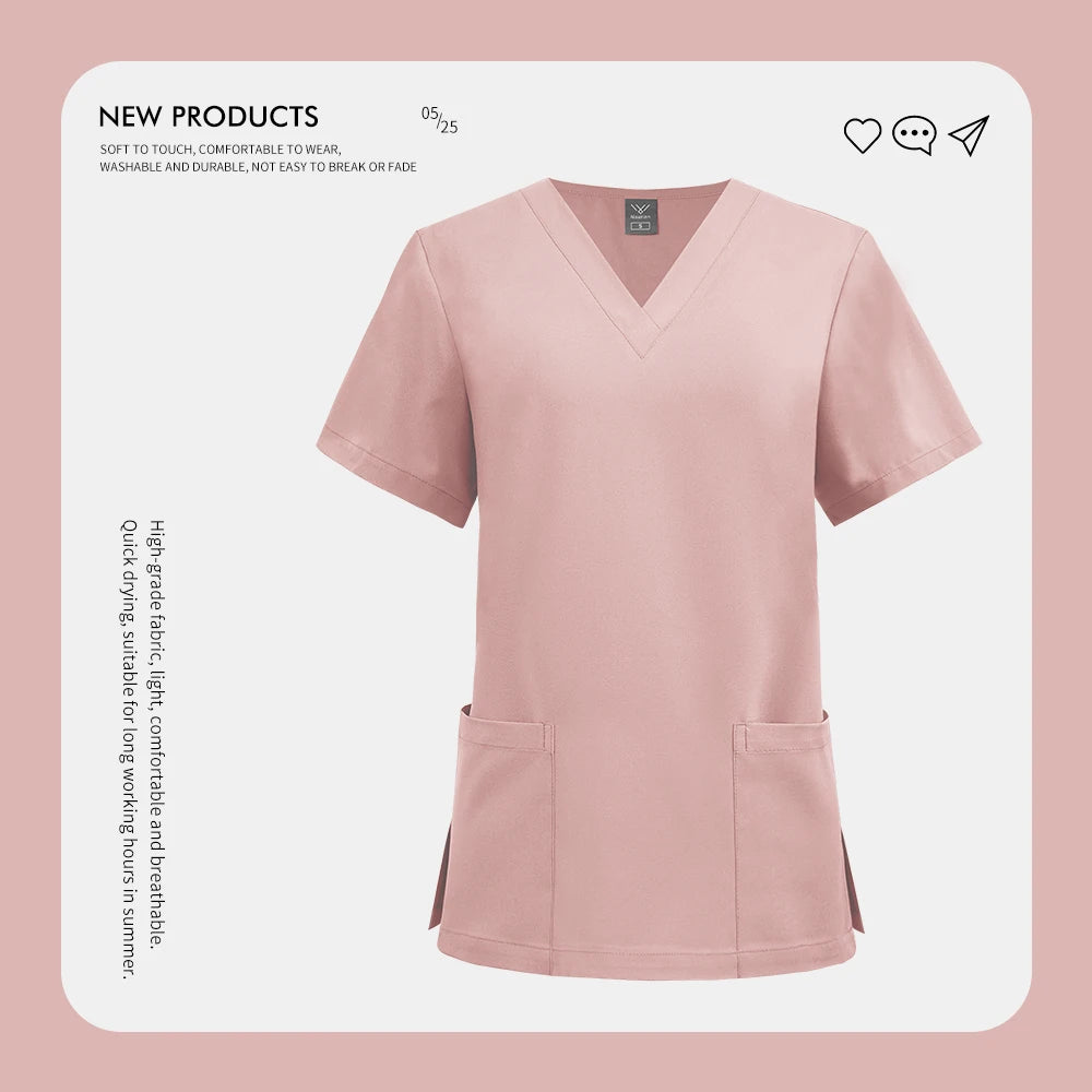 Dentistry Surgical Uniform Pet Grooming Nurse T-shirt Women Dental Hospital Nurse Workwear Medical Scrub Tops Vet Medical Blouse