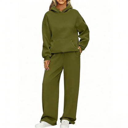 Autumn Winter Women's Hoodie+Wide leg pants set