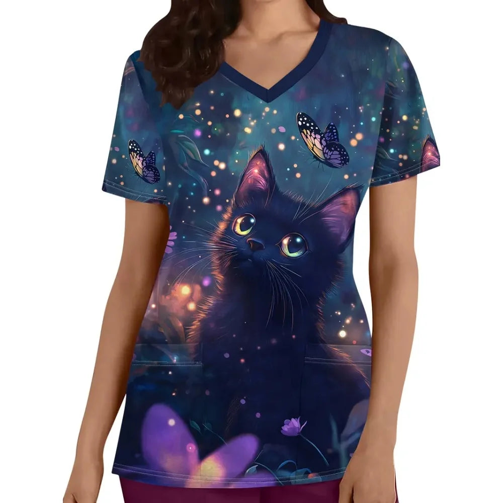 Animal Print V-neck Microstretch Scrub Top