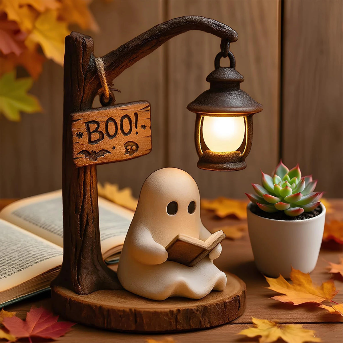Cute Ghost Reading Lamp 3D Resin Halloween Ghost Night Light Indoor Reading Lamp Halloween Ghost Decorations for Bedroom Living