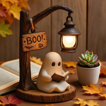 Cute Ghost Reading Lamp 3D Resin Halloween Ghost Night Light Indoor Reading Lamp Halloween Ghost Decorations for Bedroom Living