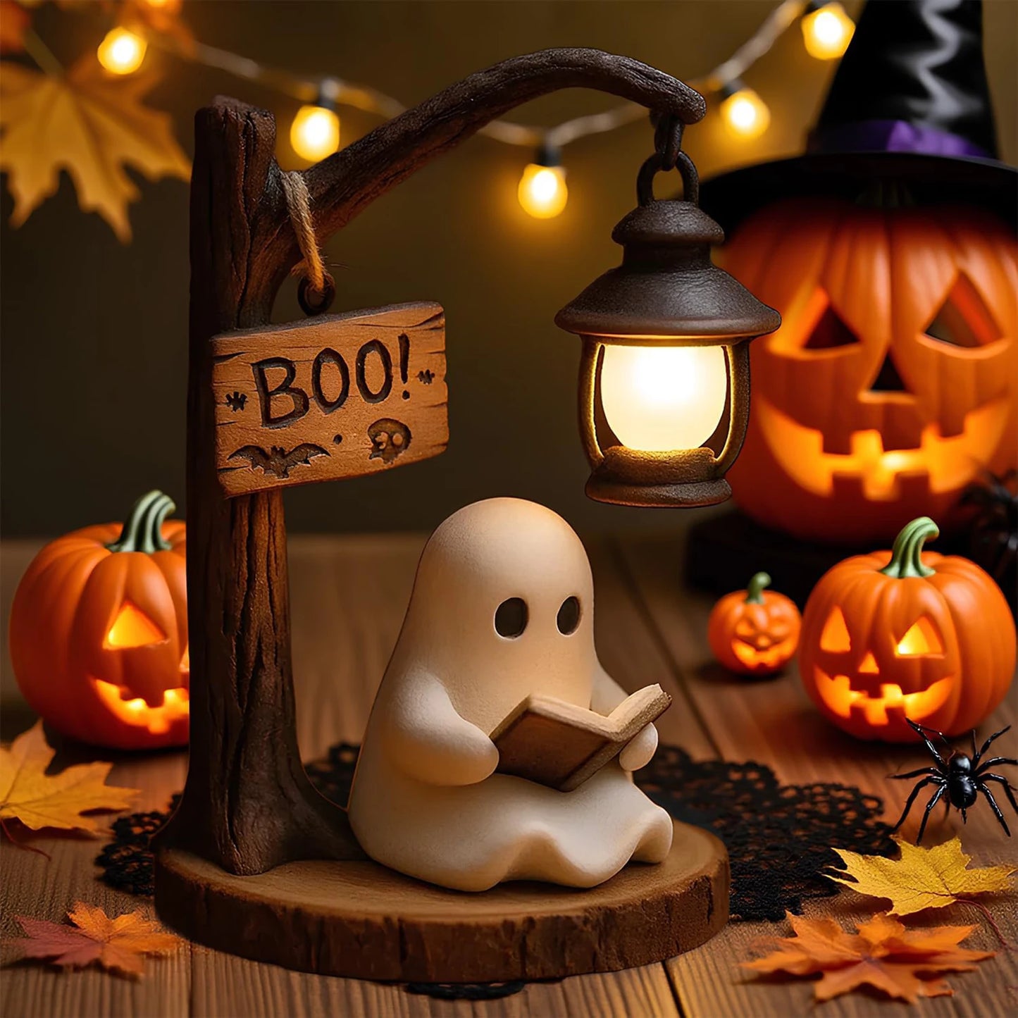 Cute Ghost Reading Lamp 3D Resin Halloween Ghost Night Light Indoor Reading Lamp Halloween Ghost Decorations for Bedroom Living