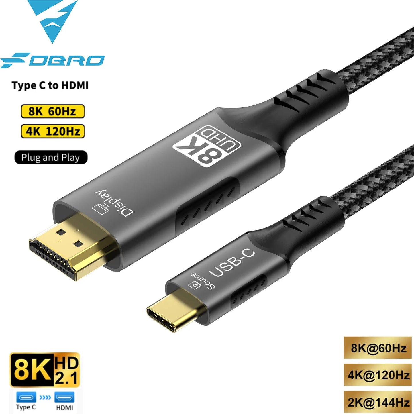 USB C to HDMI Cable 8K@60Hz 4K@120Hz