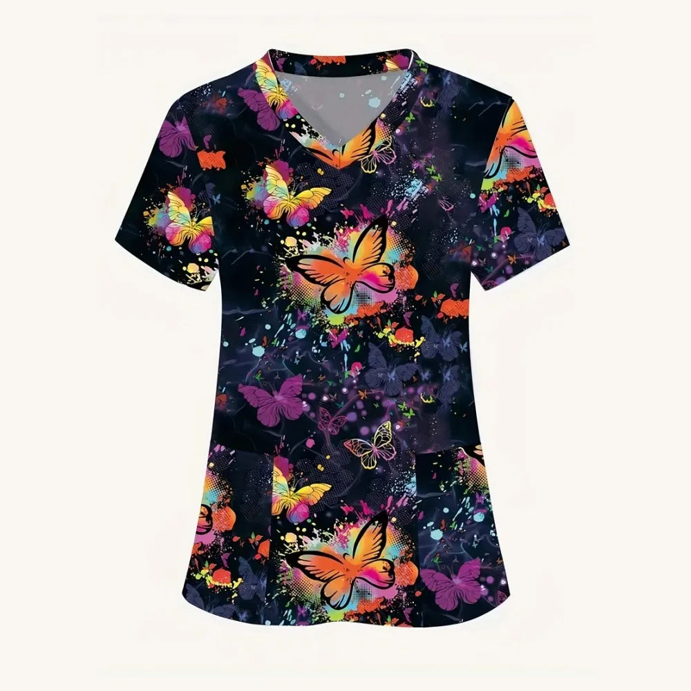 Animal Print V-neck Microstretch Scrub Top