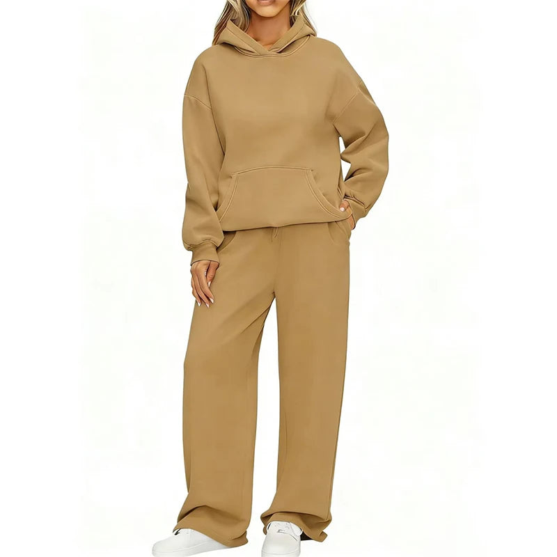 Autumn Winter Women's Hoodie+Wide leg pants set