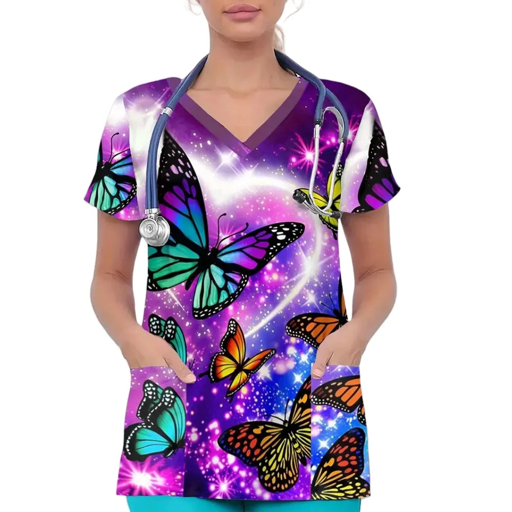 Animal Print V-neck Microstretch Scrub Top