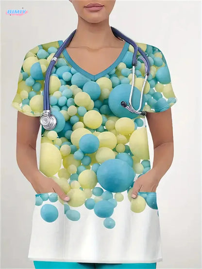 Floral Nurse Top -Stretch Fit with Handy Pockets & Soft V-Neck