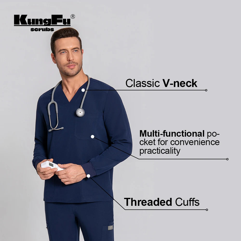 KUNGFU SCRUBS Waterproof Antibacterial Men's' Long-Sleeved Scrubs