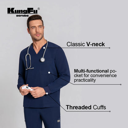 KUNGFU SCRUBS Waterproof Antibacterial Men's' Long-Sleeved Scrubs