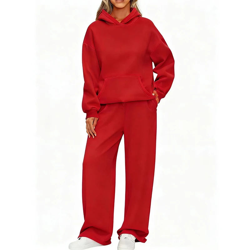 Autumn Winter Women's Hoodie+Wide leg pants set