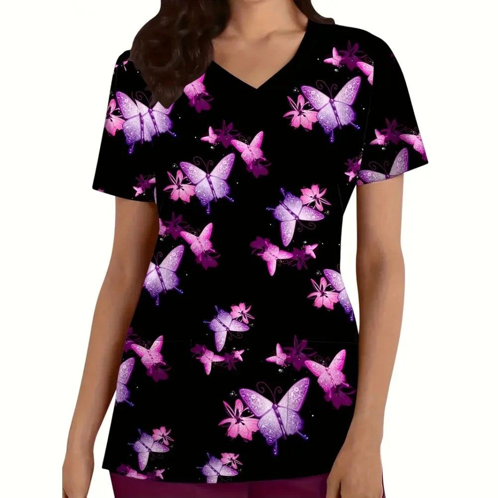 Animal Print V-neck Microstretch Scrub Top