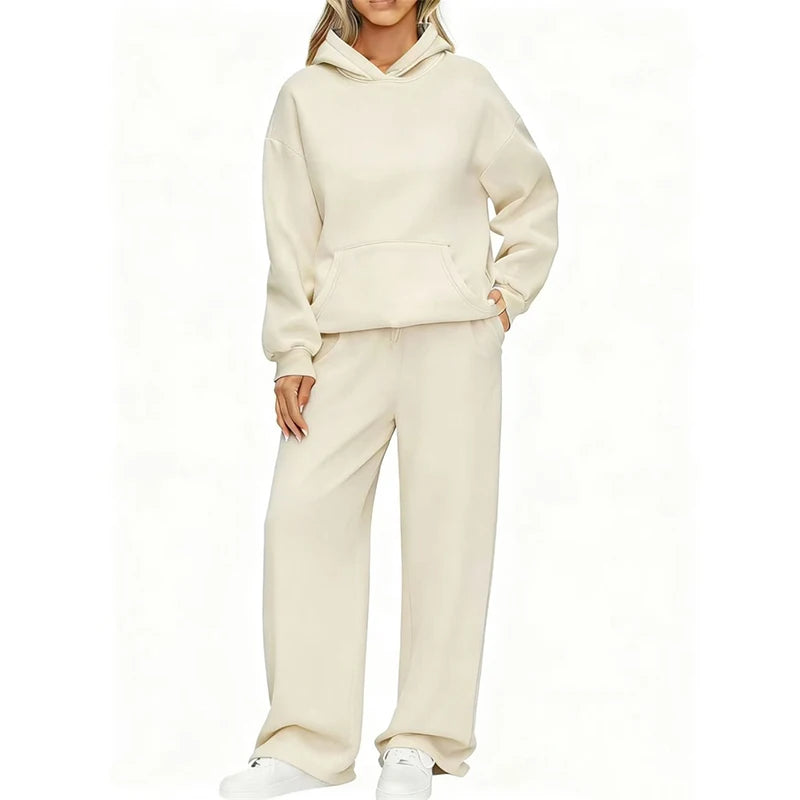 Autumn Winter Women's Hoodie+Wide leg pants set