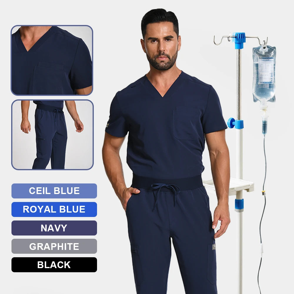 Wrinkle-resistant Men's Scrubs Medical Uniform - Antibacterial