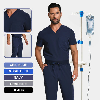 Wrinkle-resistant Men's Scrubs Medical Uniform - Antibacterial