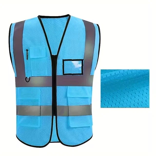 Security / Safety Vest with Pockets and Zipper Durable Mesh Material