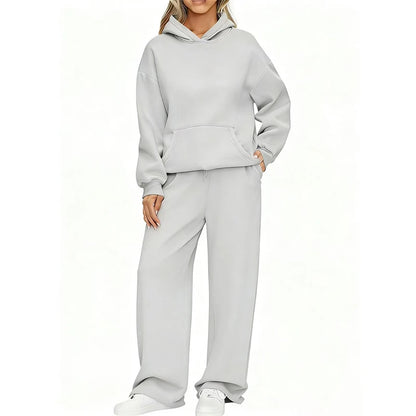 Autumn Winter Women's Hoodie+Wide leg pants set