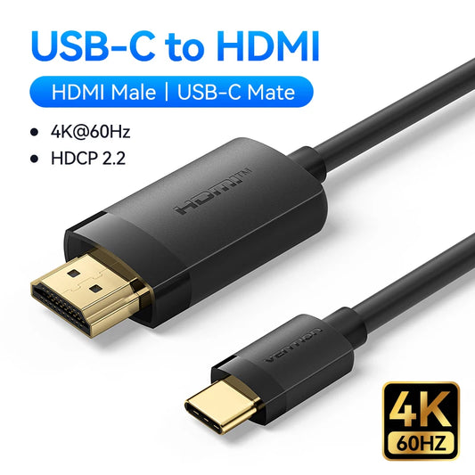 Vention USB C to 4K HDMI-compatible Cable  Adapter 4K 60Hz for MacBook Pro iMac iPad Pro for Samsung Galaxy Type C to HDMI 2.0