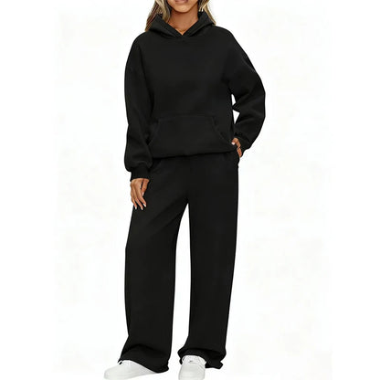 Autumn Winter Women's Hoodie+Wide leg pants set