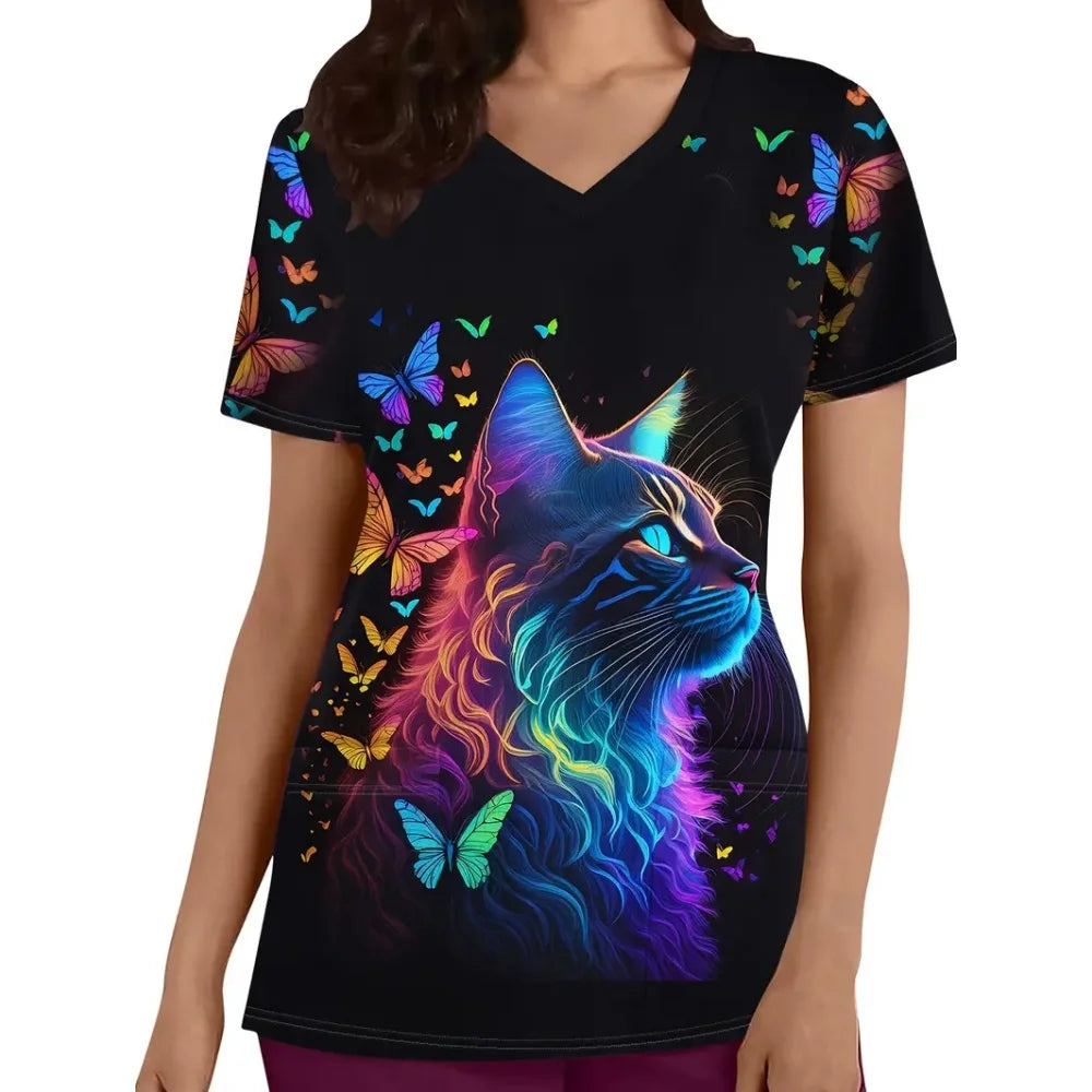 Animal Print V-neck Microstretch Scrub Top