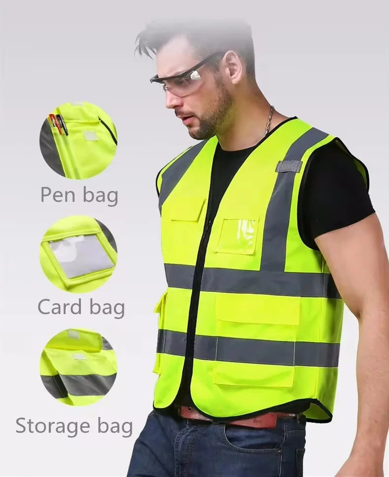 Security / Safety Vest with Pockets and Zipper Durable Mesh Material