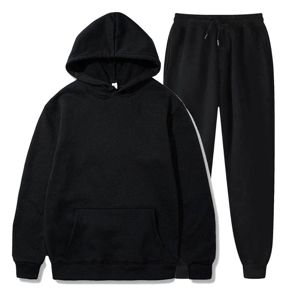 Basic Fleece Hoodies And Sweat Pants Set