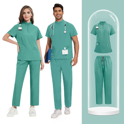 Men Medical Uniforms Hospital Scrubs Sets Nurses Accessories Unisex Surgical Gowns Scrubs Tops Pant Dental Clinic Spa Workwear