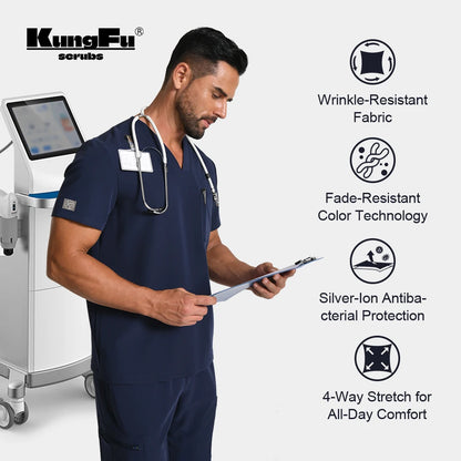 Wrinkle-resistant Men's Scrubs Medical Uniform - Antibacterial