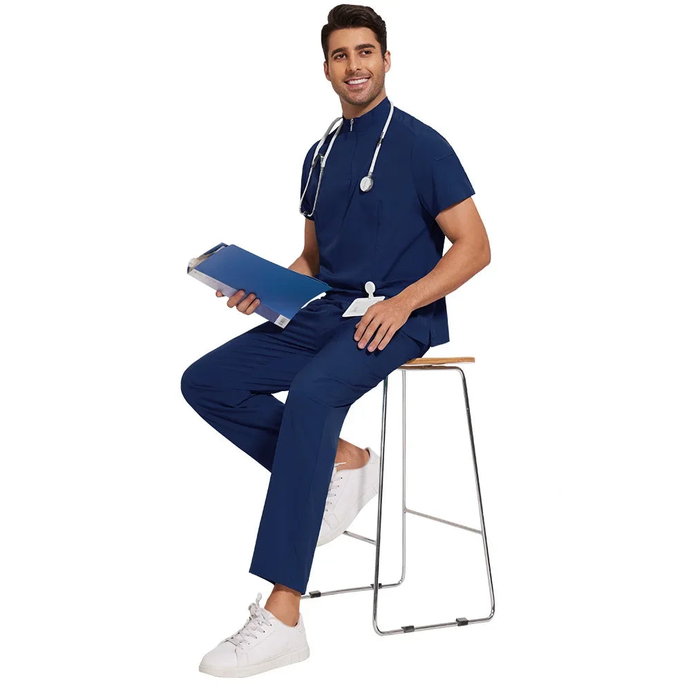 Men Medical Uniforms Hospital Scrubs Sets Nurses Accessories Unisex Surgical Gowns Scrubs Tops Pant Dental Clinic Spa Workwear