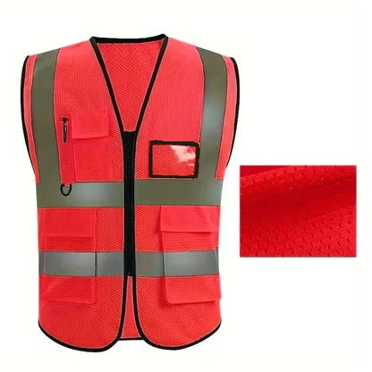 Security / Safety Vest with Pockets and Zipper Durable Mesh Material