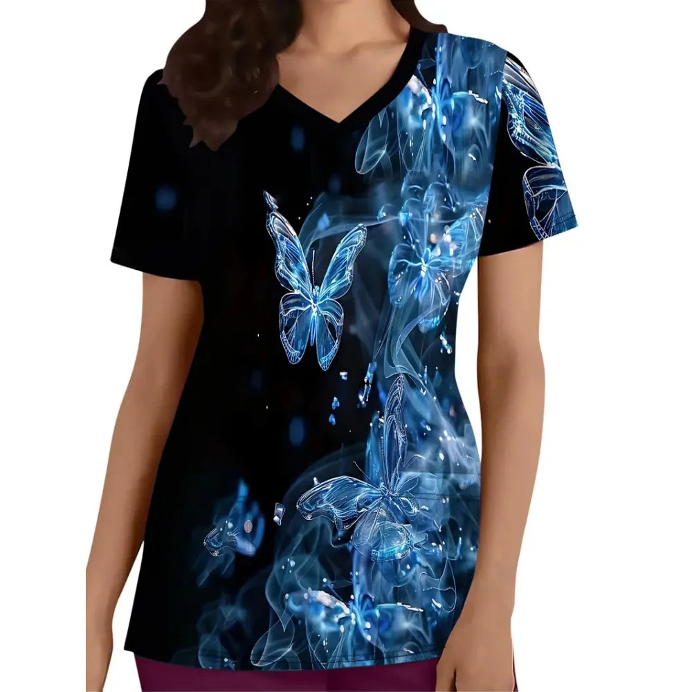 Animal Print V-neck Microstretch Scrub Top