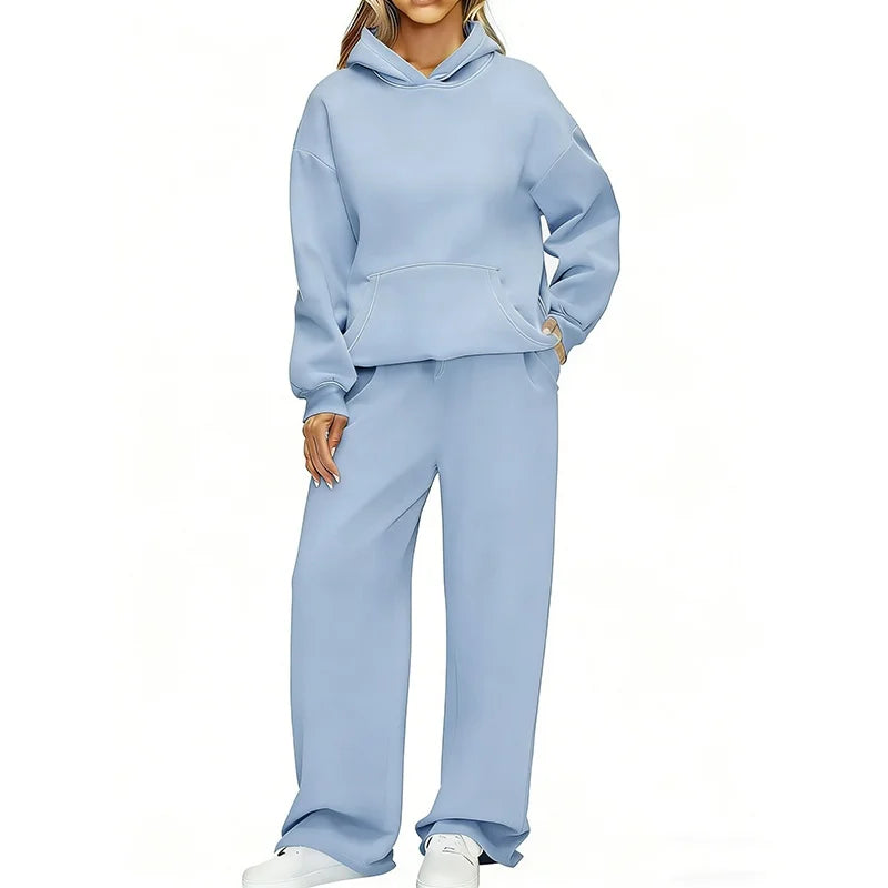 Autumn Winter Women's Hoodie+Wide leg pants set