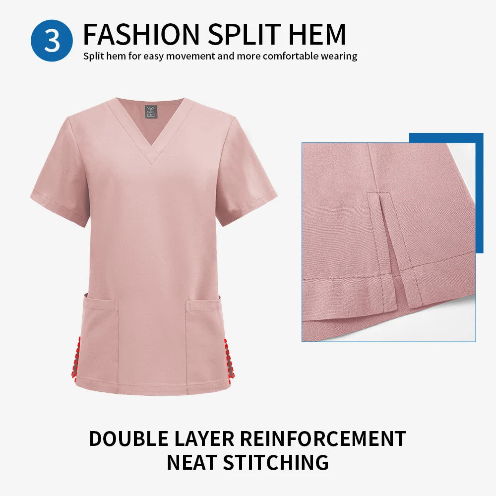 Dentistry Surgical Uniform Pet Grooming Nurse T-shirt Women Dental Hospital Nurse Workwear Medical Scrub Tops Vet Medical Blouse