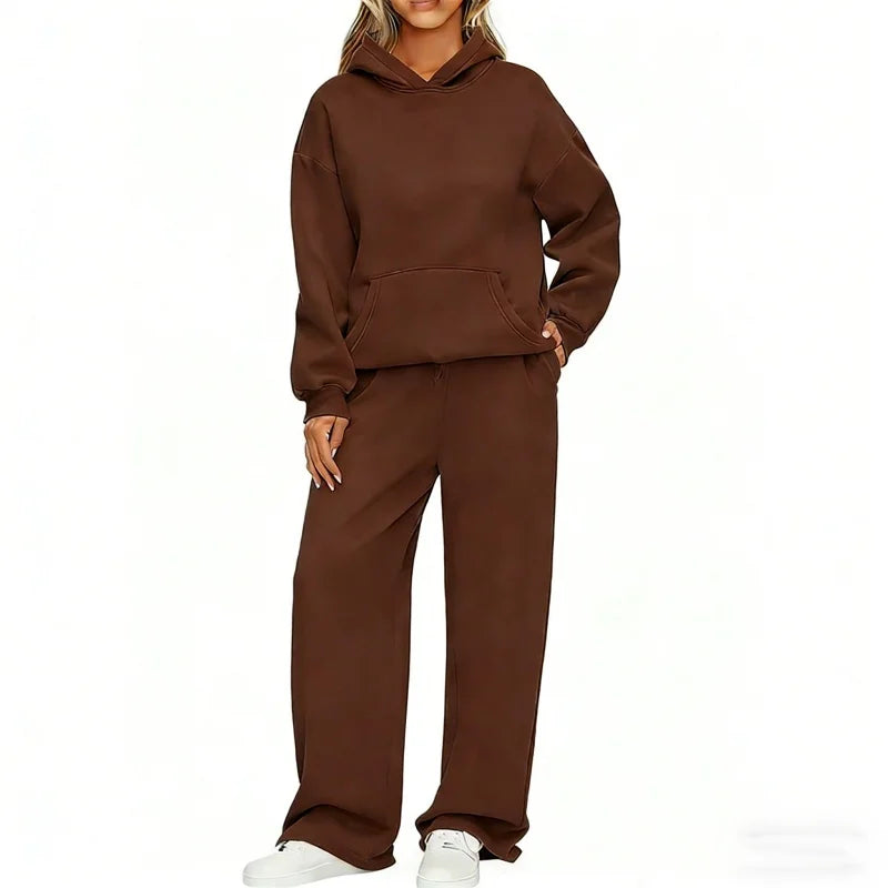 Autumn Winter Women's Hoodie+Wide leg pants set
