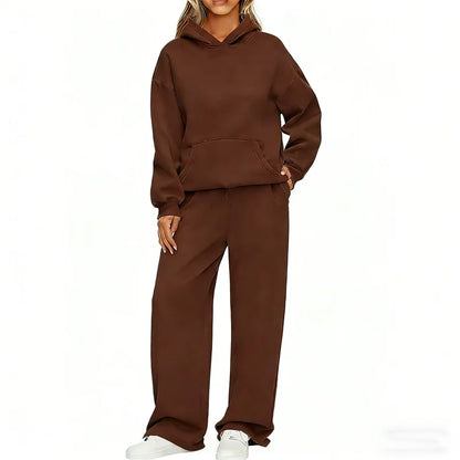 Autumn Winter Women's Hoodie+Wide leg pants set