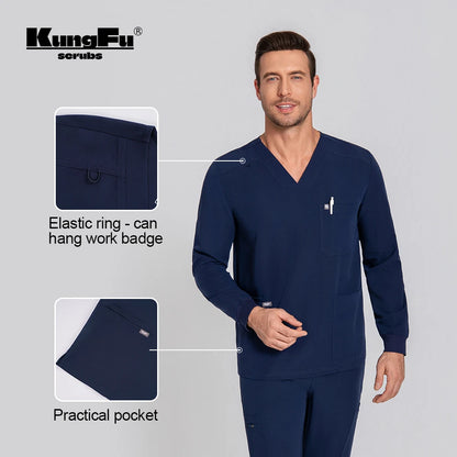 KUNGFU SCRUBS Waterproof Antibacterial Men's' Long-Sleeved Scrubs
