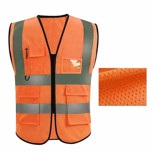 Security / Safety Vest with Pockets and Zipper Durable Mesh Material