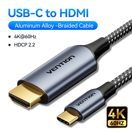 Vention Type C to HDMI-compatible Cable 8K/60Hz 4K/120Hz for MacBook Pro iMac iPad Pro for Samsung Xiaomi USB C to HDMI 2.1