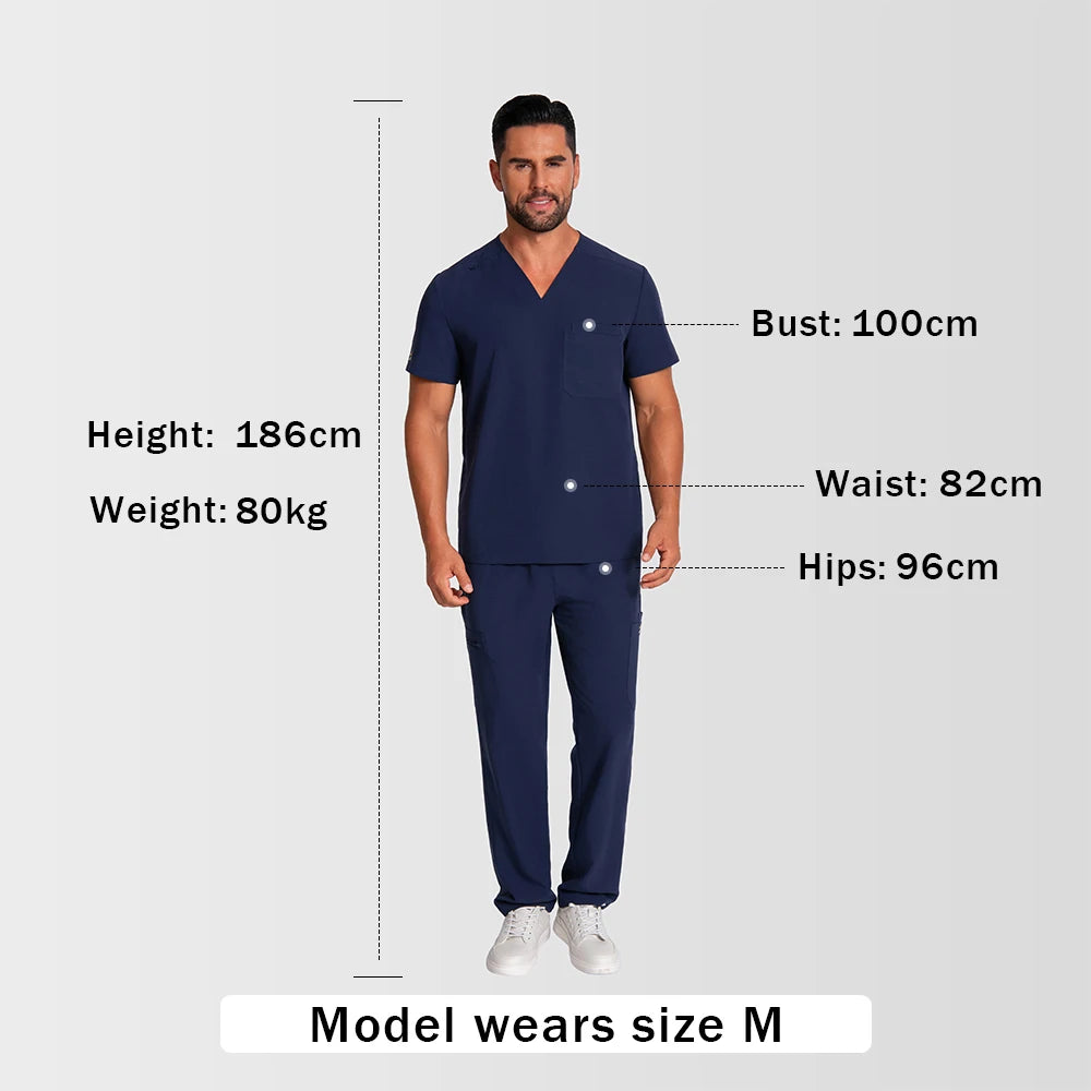 Wrinkle-resistant Men's Scrubs Medical Uniform - Antibacterial