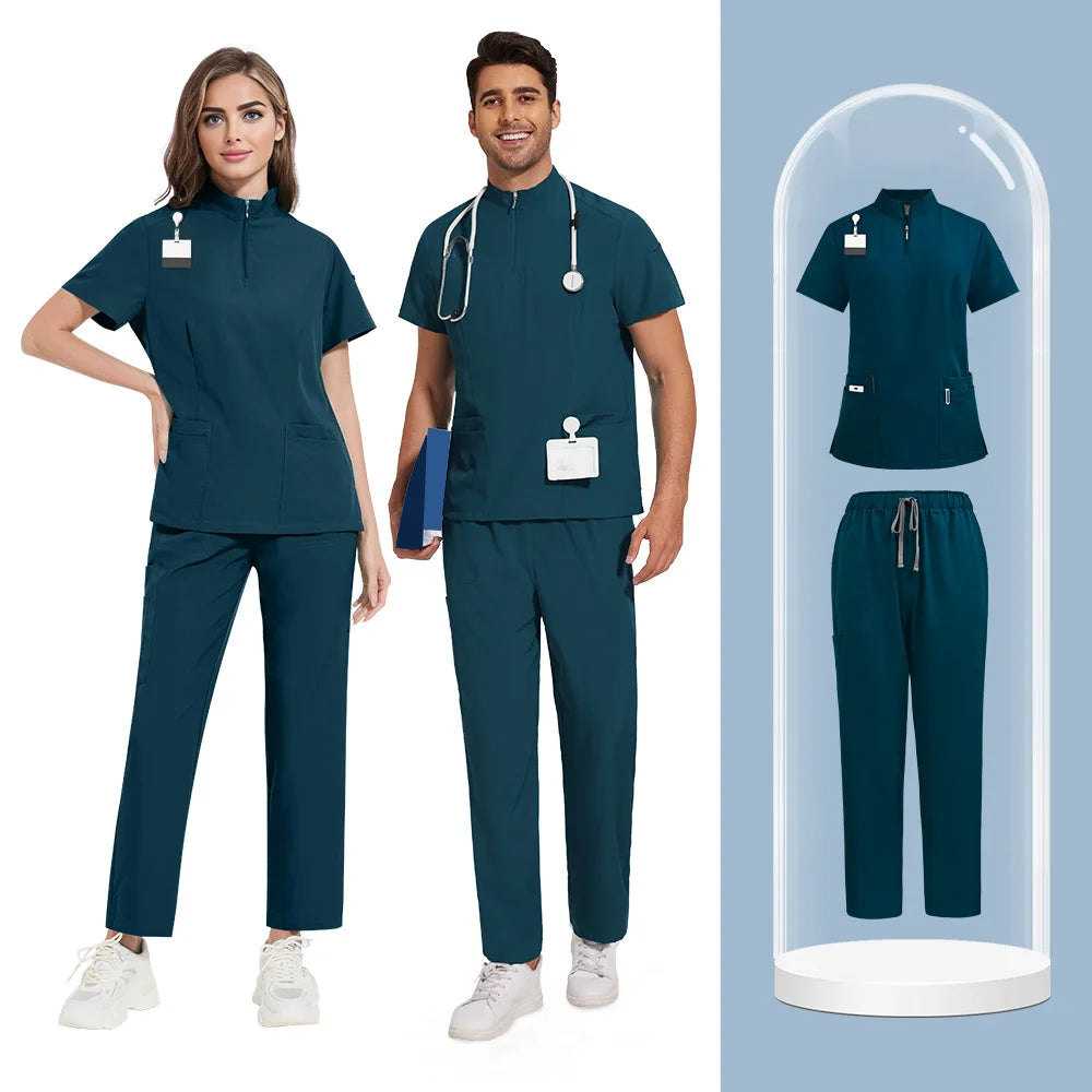 Men Medical Uniforms Hospital Scrubs Sets Nurses Accessories Unisex Surgical Gowns Scrubs Tops Pant Dental Clinic Spa Workwear